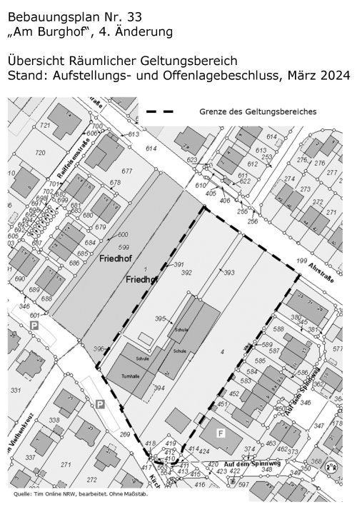 Grafik zeigt den Bebauungsplan Nr. 33 Am Burghof, Geltungsbereich.