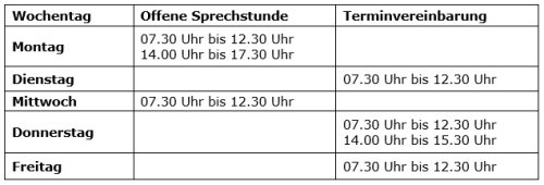 Tabelle zeigt die neuen Öffnungszeiten des Bürgerbüros.