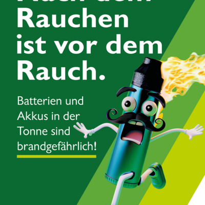 Bild vergr&ouml;&szlig;ern: Plakat Brandgefahr durch Batterien und Akkus in der Tonne - RSAG-Kampagne